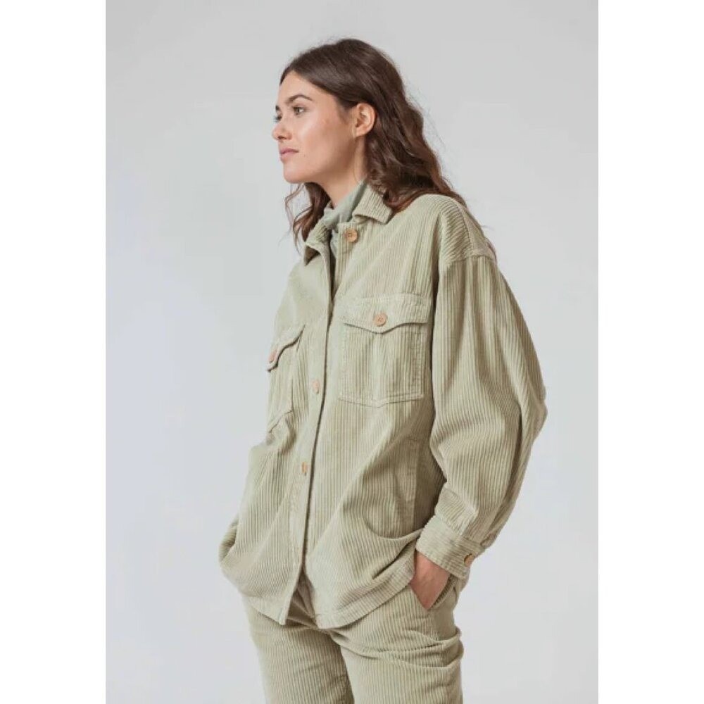 Ashley by 26 Sz‎ L Corduroy Lime Green Shirt Jacket Pockets Long Sleeve